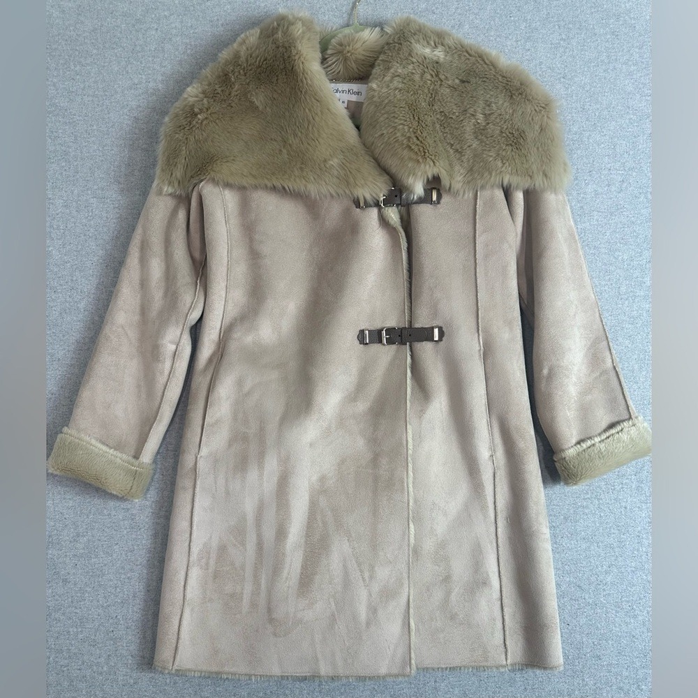 Calvin Klein Penny Lane Y2K Tan Faux Suede Fur Long Coat Womens XS Mobwife Money